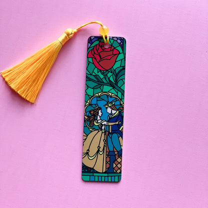 Beauty and the beast bookmark, Disney Handmade gift, Be our guest stained glass window, Belle Bookmark.