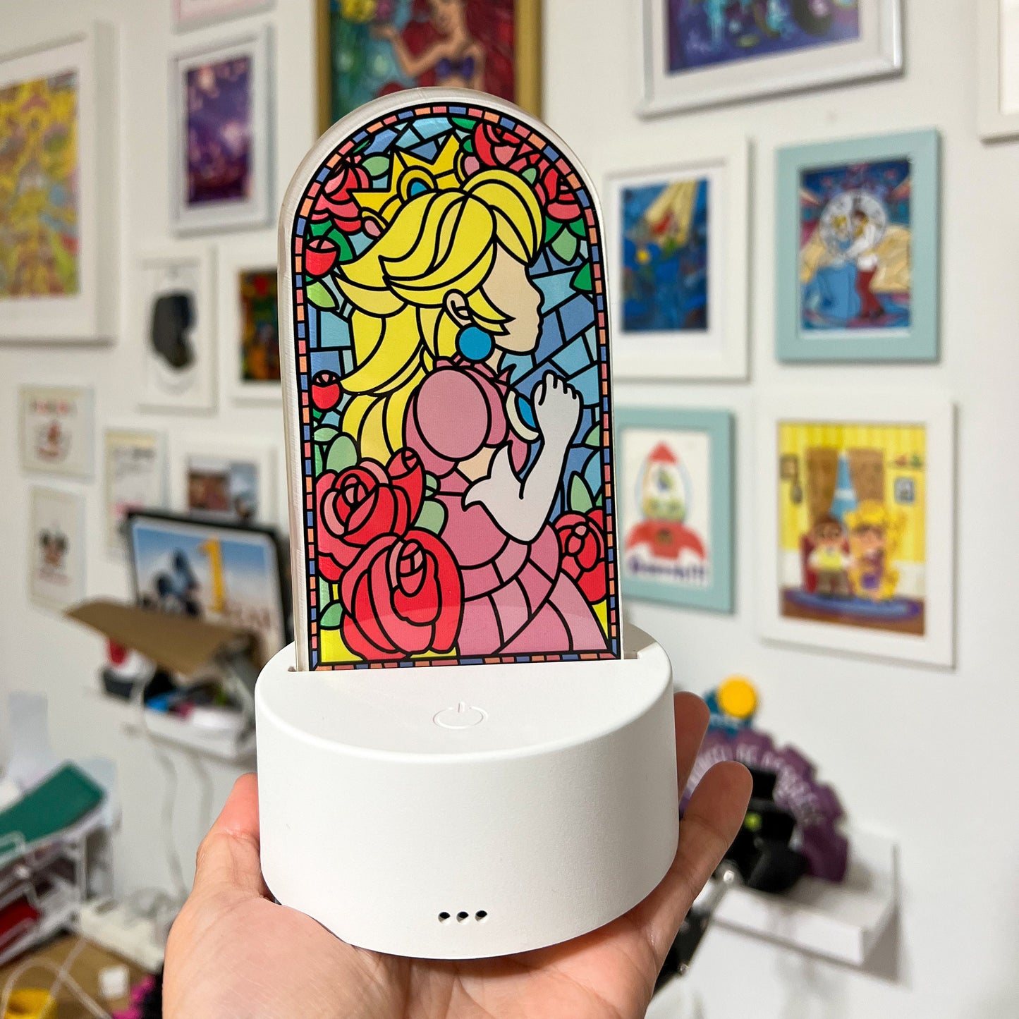 Princess Peach LED Lamp | Stained Glass Super Mario Bros Color-Changing Light | Gamer Home Décor