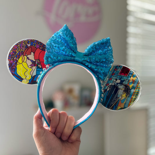 Sleeping beauty stained glass handmade mouse ears