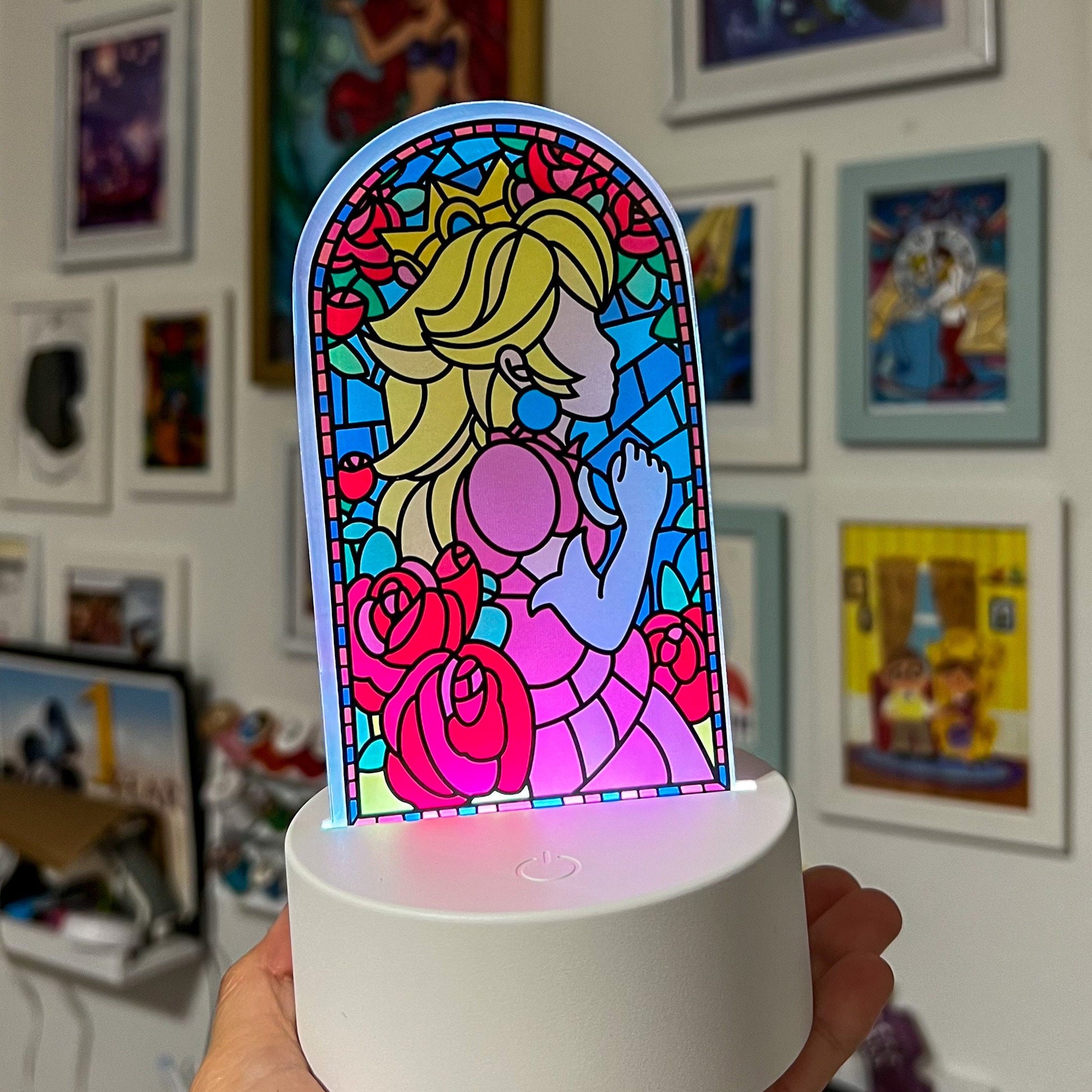 Princess Peach LED Lamp | Stained Glass Super Mario Bros Color-Changing Light | Gamer Home Décor