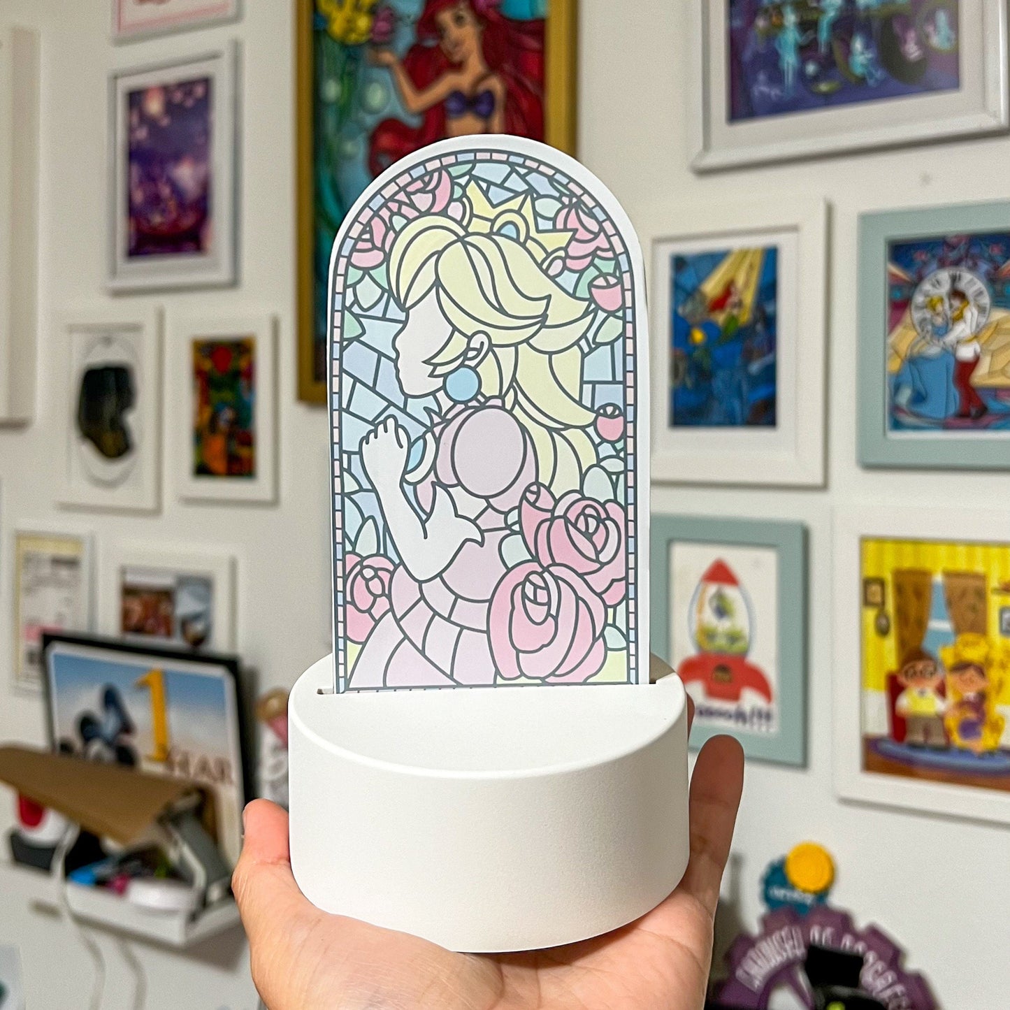 Princess Peach LED Lamp | Stained Glass Super Mario Bros Color-Changing Light | Gamer Home Décor