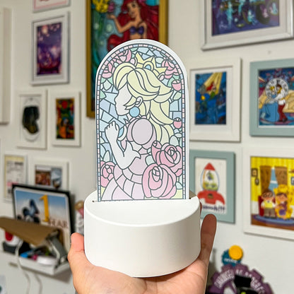 Princess Peach LED Lamp | Stained Glass Super Mario Bros Color-Changing Light | Gamer Home Décor