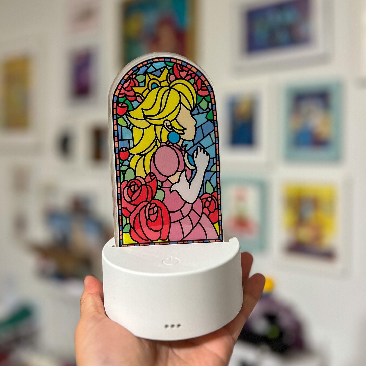 Princess Peach LED Lamp | Stained Glass Super Mario Bros Color-Changing Light | Gamer Home Décor