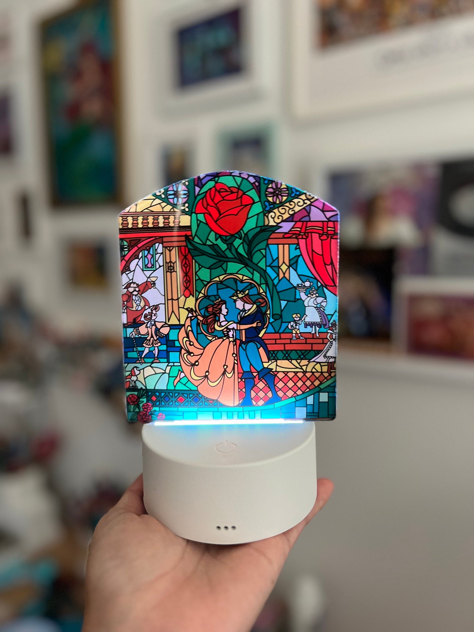 Enchanted Rose LED Lamp | Stained Glass Beauty and the Beast Color-Changing Light | Fairytale Home Décor