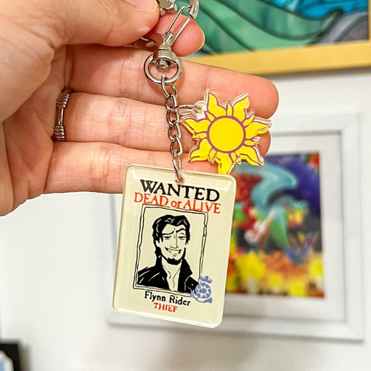 Flynn Ryder keychain/wanted sign/ snuggling duckling/rapunzel /tangled