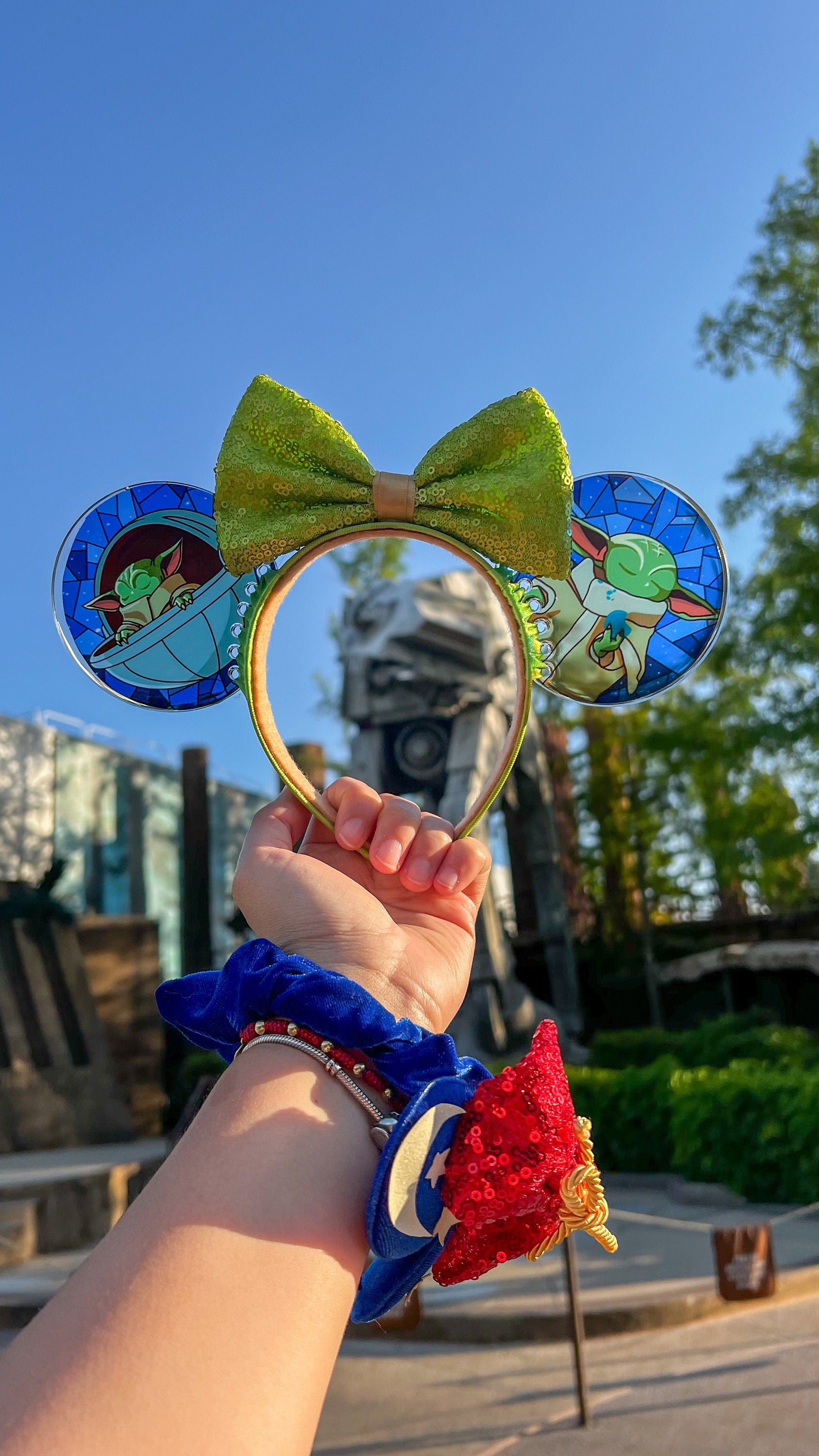 Grogu Stained Glass Mouse Ears, Star Wars Baby Yoda resin Headband, The Mandalorian Disney Park Headband