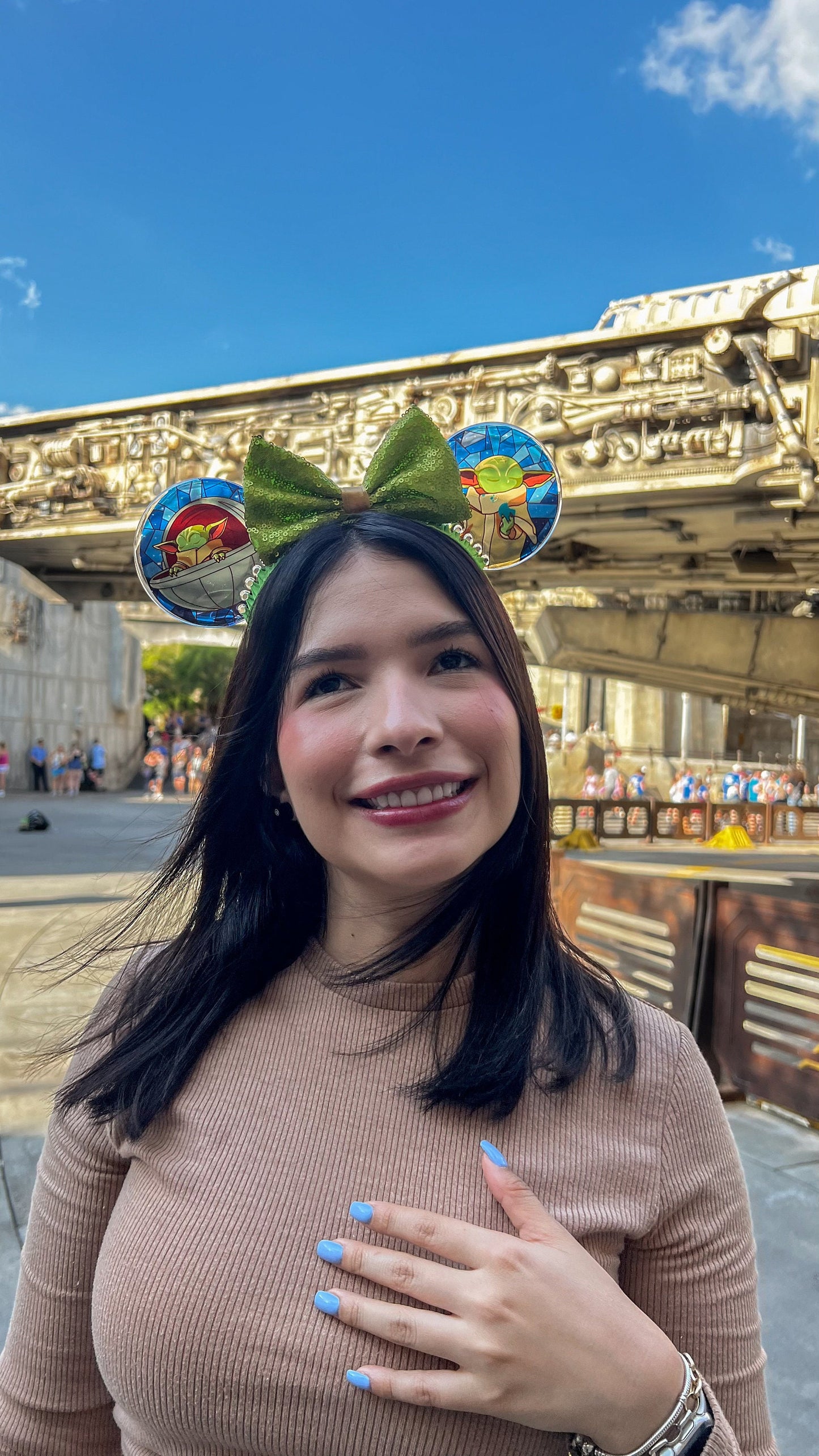 Grogu Stained Glass Mouse Ears, Star Wars Baby Yoda resin Headband, The Mandalorian Disney Park Headband
