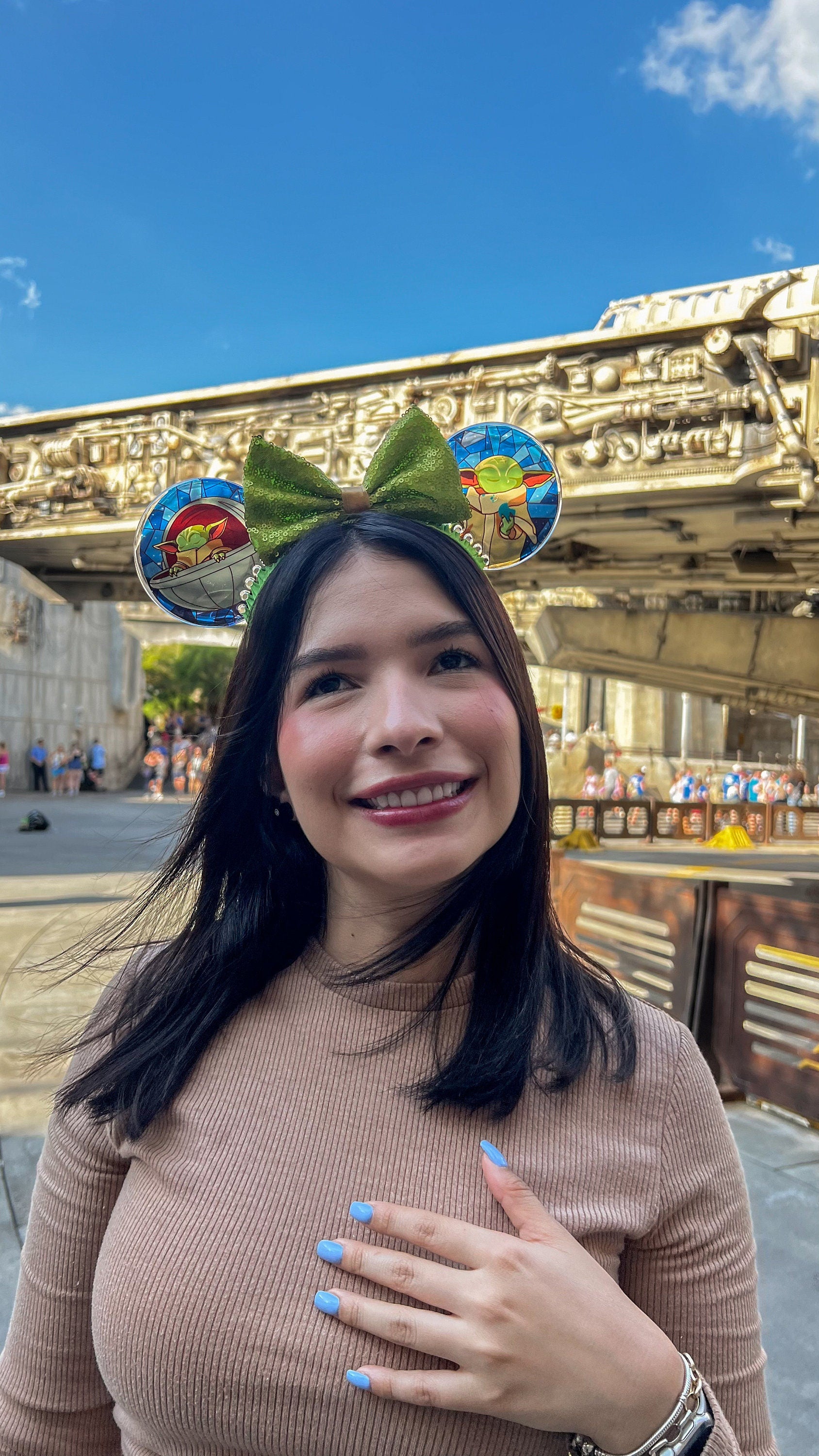 Grogu Stained Glass Mouse Ears, Star Wars Baby Yoda resin Headband, The Mandalorian Disney Park Headband