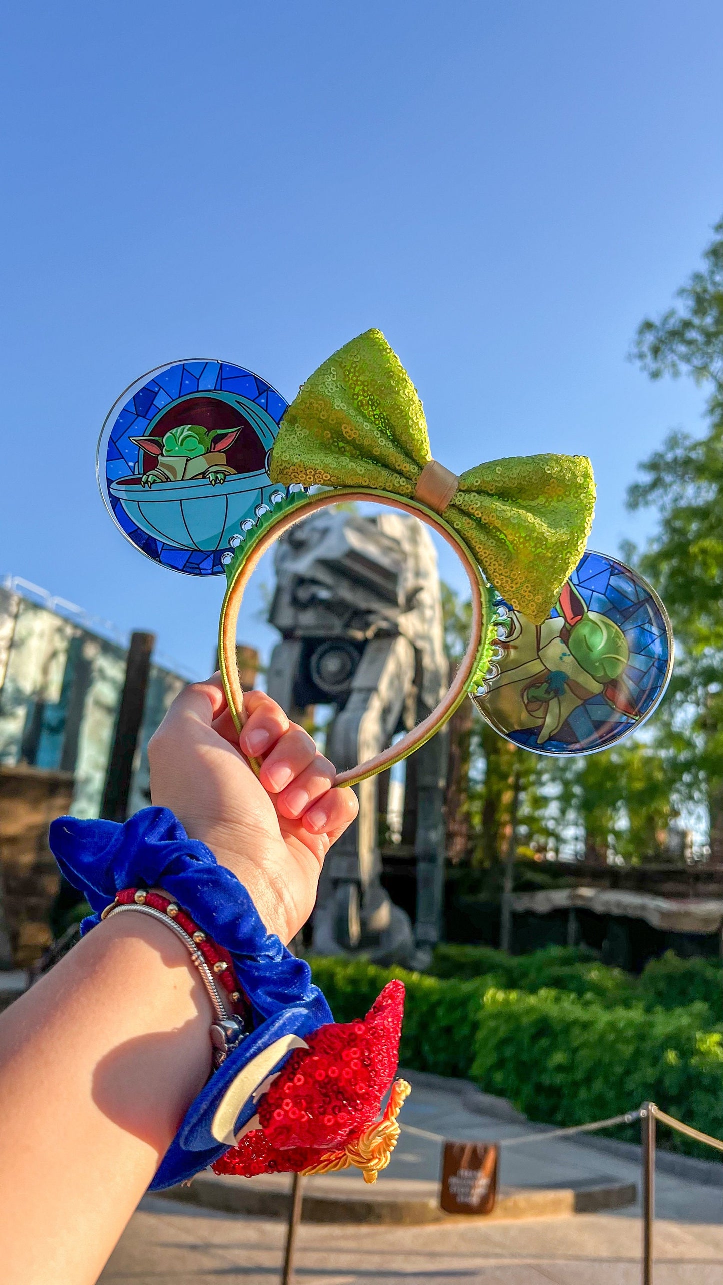 Grogu Stained Glass Mouse Ears, Star Wars Baby Yoda resin Headband, The Mandalorian Disney Park Headband