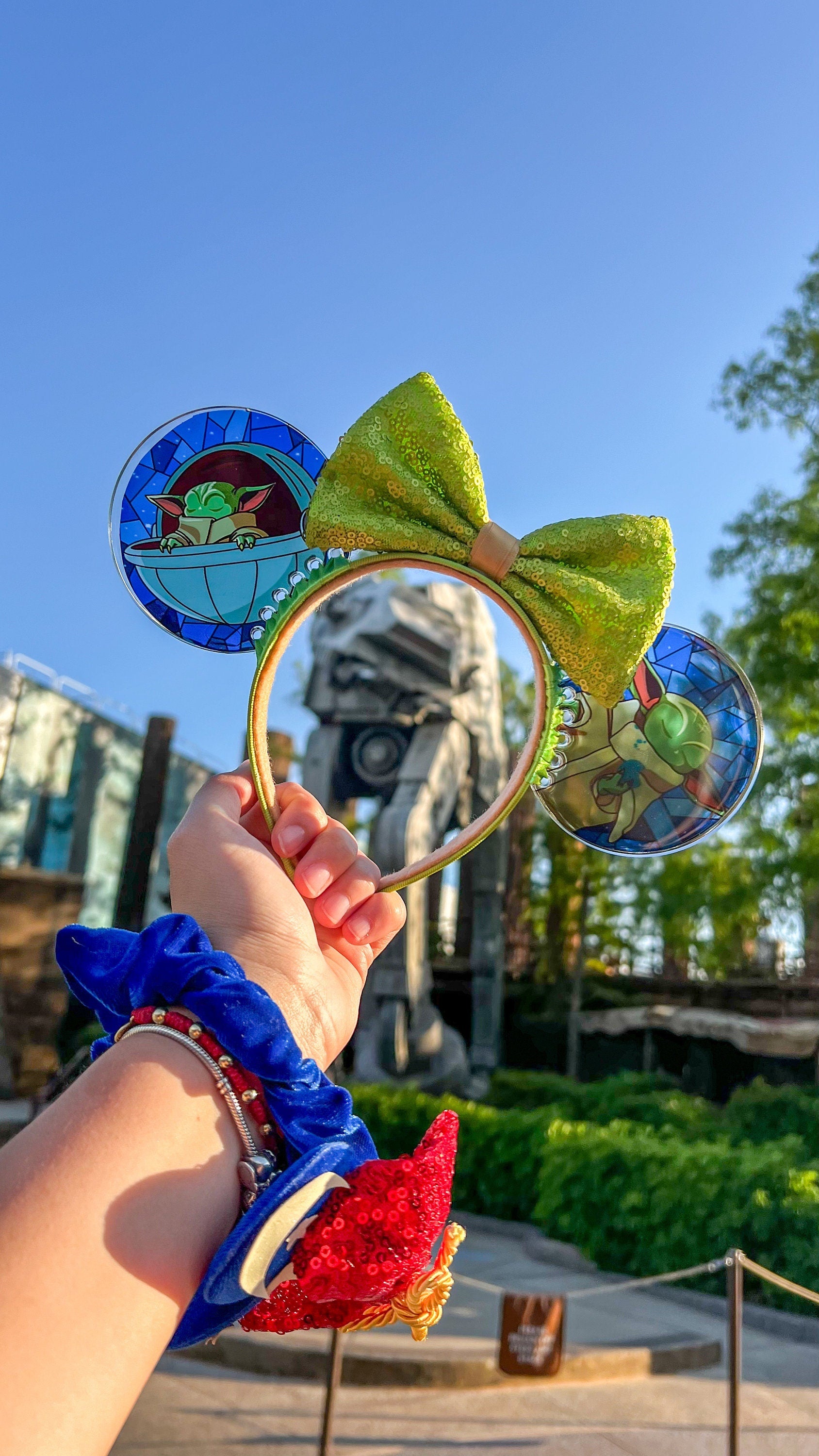 Grogu Stained Glass Mouse Ears, Star Wars Baby Yoda resin Headband, The Mandalorian Disney Park Headband