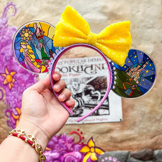 Rapunzel Faux Stained Glass Mouse Ears, Tangled Resin Disney parks Ears, Handmade Headband