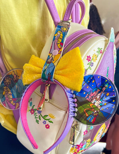 Rapunzel stained glass keychain/ tangled ear holder/Disney park mouse ear backpack holder