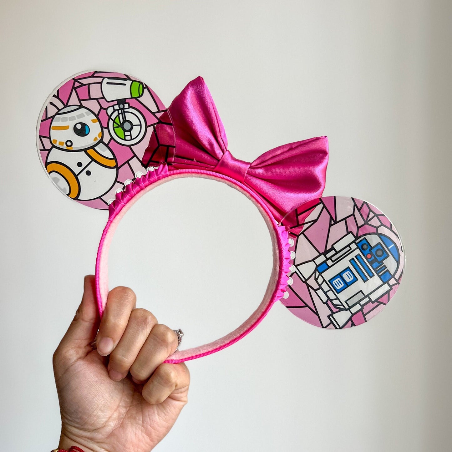 Pink Droids Faux stained glass vitral ears / r2d2 bb8 droids stained glass windows / Resin mouse ears