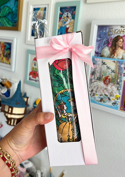 Beauty and the beast Tumbler, stained glass be our guest skinny tumbler