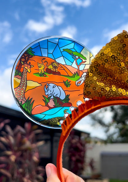 Safari faux stained glass vitral ears / animal kingdom stained glass windows / Resin mouse ears/ Kilimanjaro safari ears