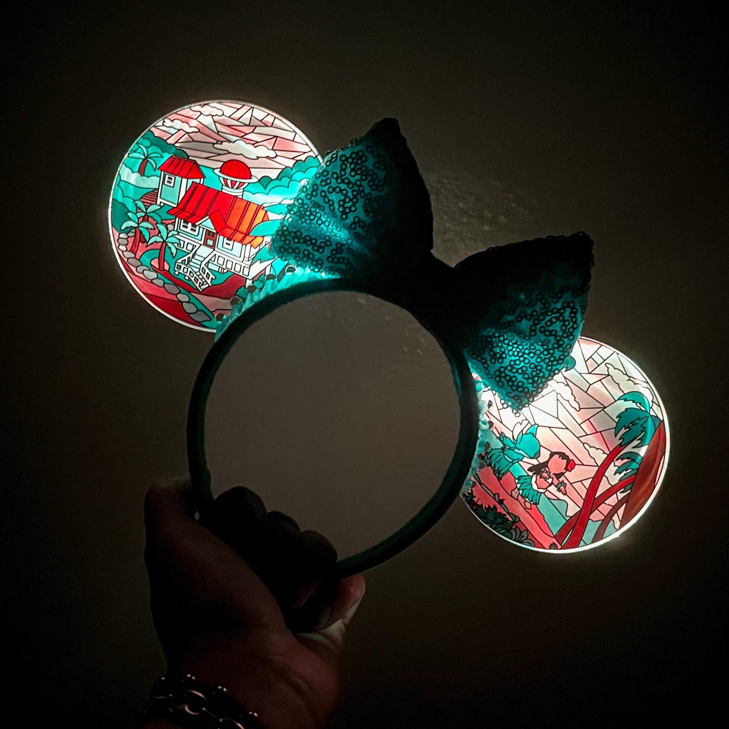 Lilo and Stitch Faux stained glass vitral ears / Hawaiian stained glass windows / experiment 626 acrylic mouse ears