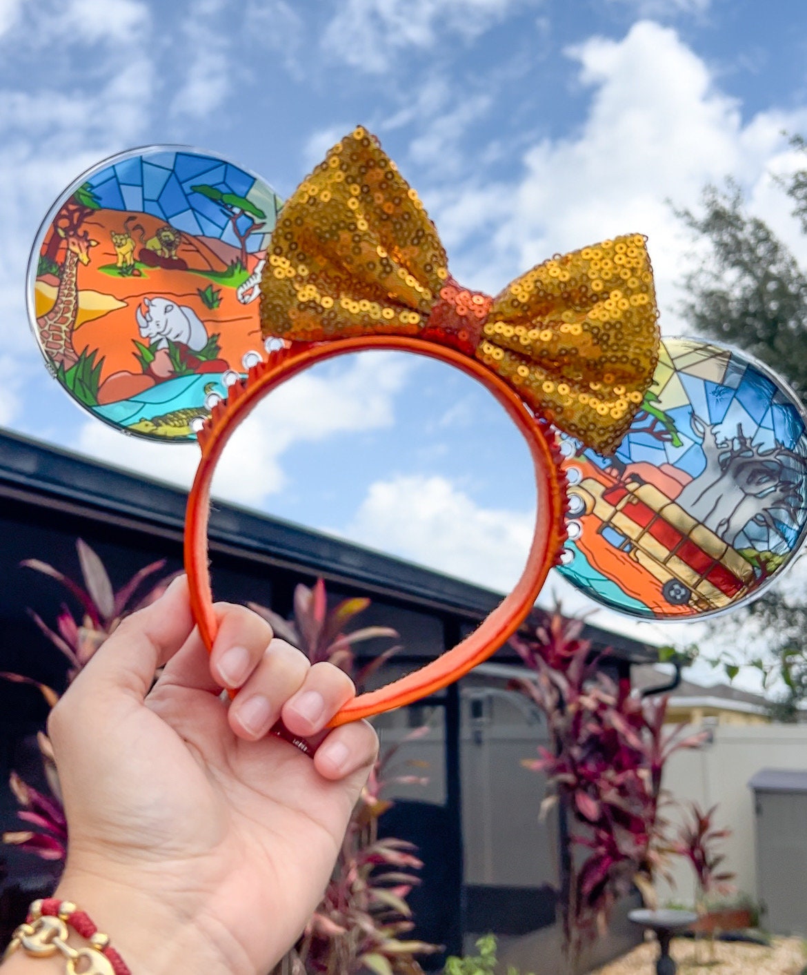 Safari faux stained glass vitral ears / animal kingdom stained glass windows / Resin mouse ears/ Kilimanjaro safari ears