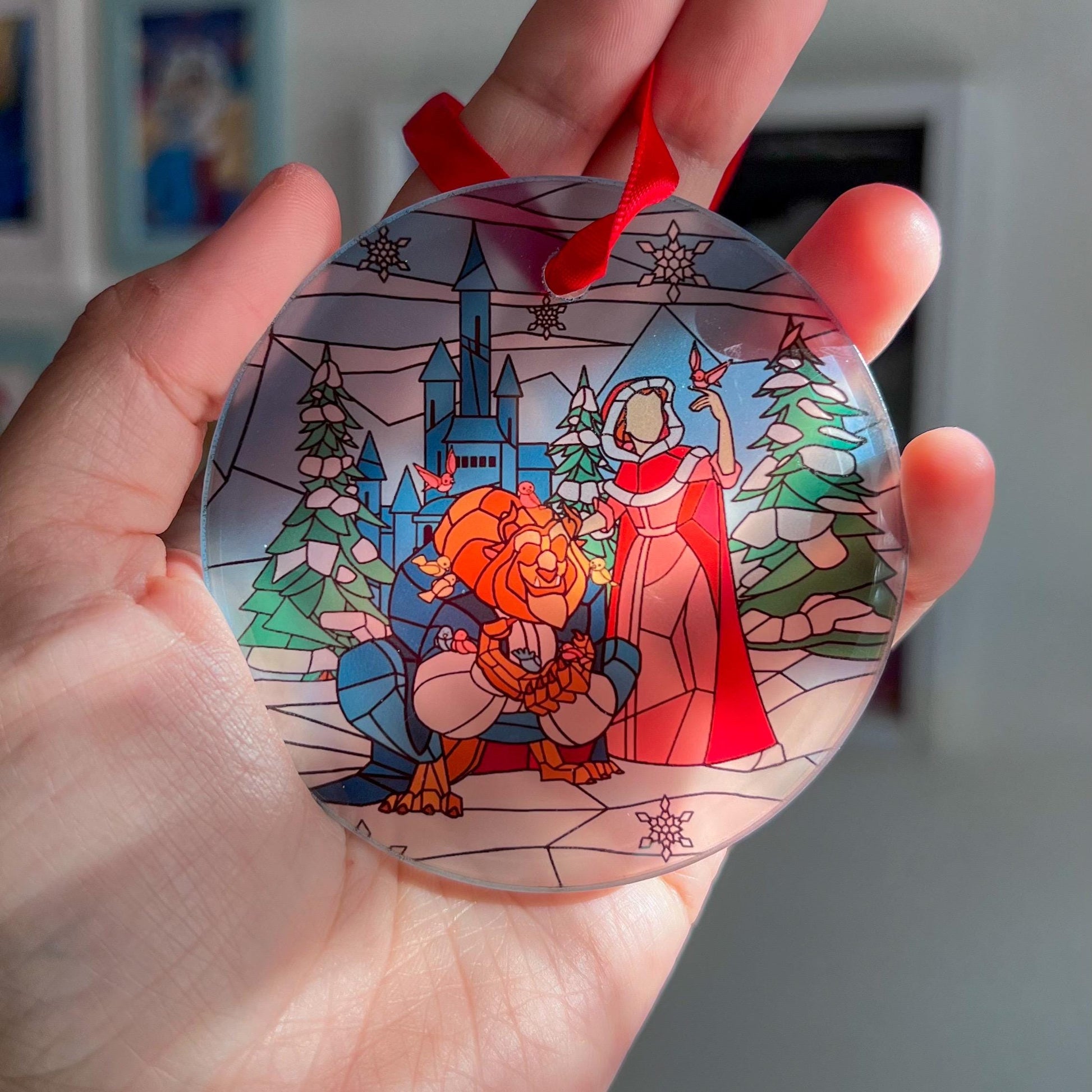 Beauty and the beast Ornament / Stained glass ornament/ Christmas tree glass ornament