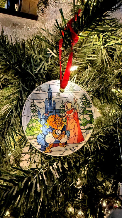 Beauty and the beast Ornament / Stained glass ornament/ Christmas tree glass ornament