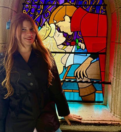 The inspiration was from stained glass windows at Disneyland paris castle