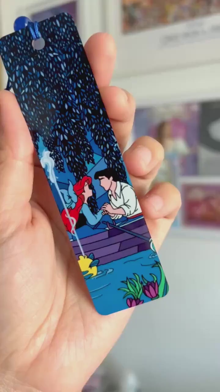 Kiss the girl little mermaid bookmark/ Ariel and Eric stained glass design, Handmade Disney gift