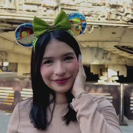 Grogu Stained Glass Mouse Ears, Star Wars Baby Yoda resin Headband, The Mandalorian Disney Park Headband