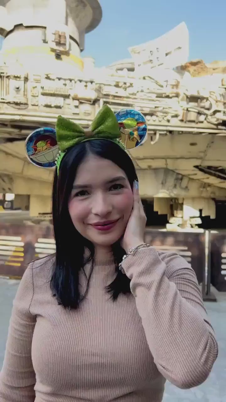 Grogu Stained Glass Mouse Ears, Star Wars Baby Yoda resin Headband, The Mandalorian Disney Park Headband