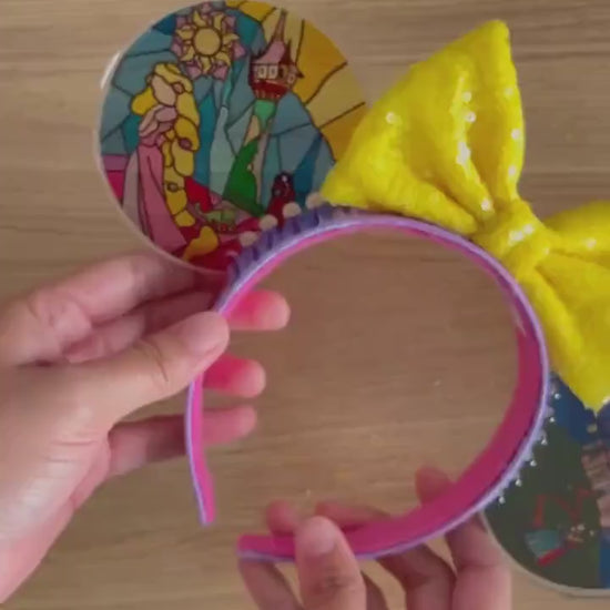 Rapunzel Faux Stained Glass Mouse Ears, Tangled Resin Disney parks Ears, Handmade Headband