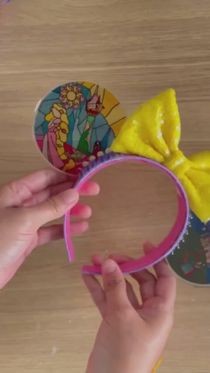 Rapunzel Faux Stained Glass Mouse Ears, Tangled Resin Disney parks Ears, Handmade Headband