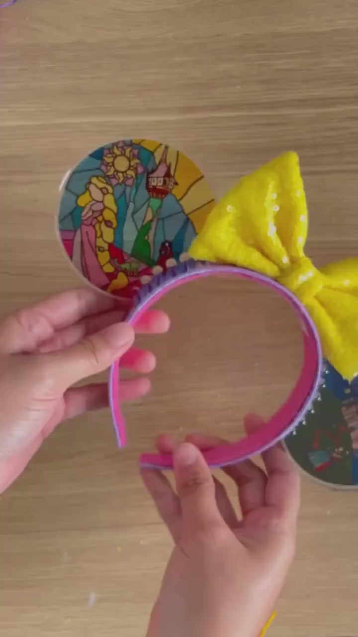 Rapunzel Faux Stained Glass Mouse Ears, Tangled Resin Disney parks Ears, Handmade Headband