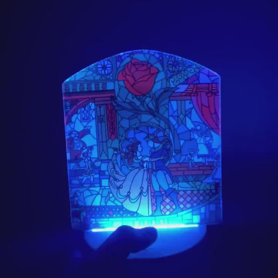 Enchanted Rose LED Lamp | Stained Glass Beauty and the Beast Color-Changing Light | Fairytale Home Décor