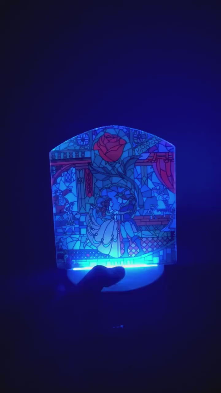 Enchanted Rose LED Lamp | Stained Glass Beauty and the Beast Color-Changing Light | Fairytale Home Décor