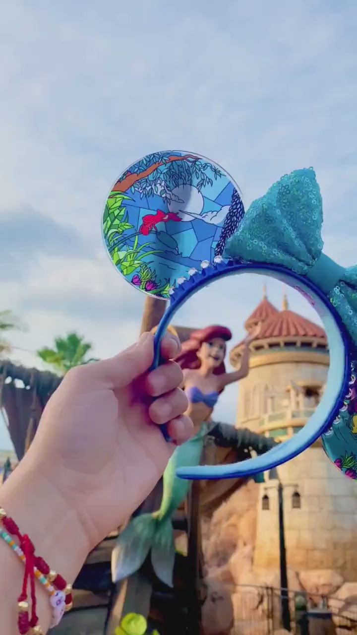 Kiss the Girl Faux Stained Glass Mouse Ears | Ariel and Eric Little Mermaid Resin Ears for Disney Parks