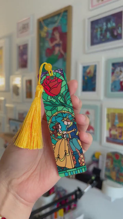Beauty and the beast bookmark, Disney Handmade gift, Be our guest stained glass window, Belle Bookmark.