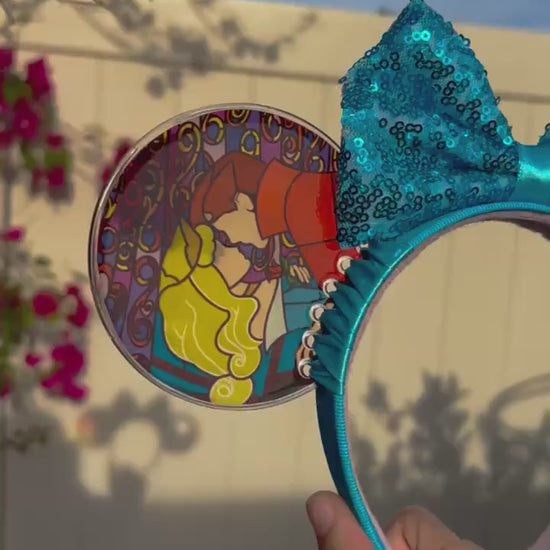 Sleeping beauty Faux stained glass ears /Aurora mouse ears /Resin maleficent mouse ears