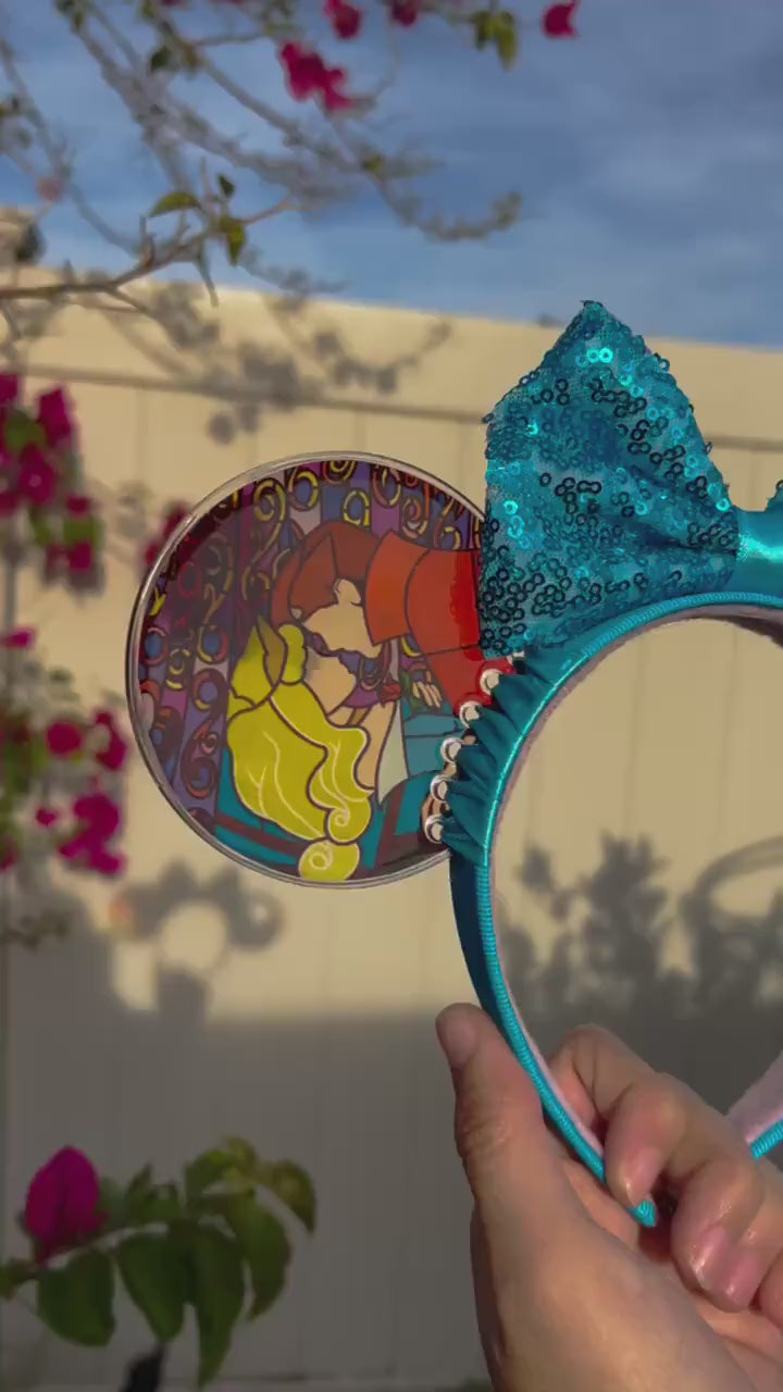 Sleeping beauty Faux stained glass ears /Aurora mouse ears /Resin maleficent mouse ears
