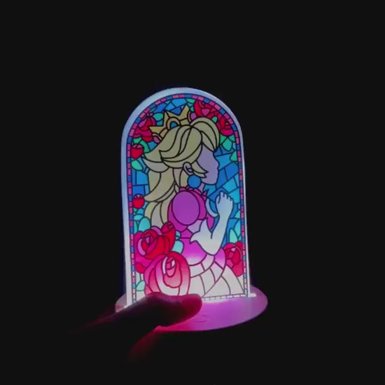 Princess Peach LED Lamp | Stained Glass Super Mario Bros Color-Changing Light | Gamer Home Décor