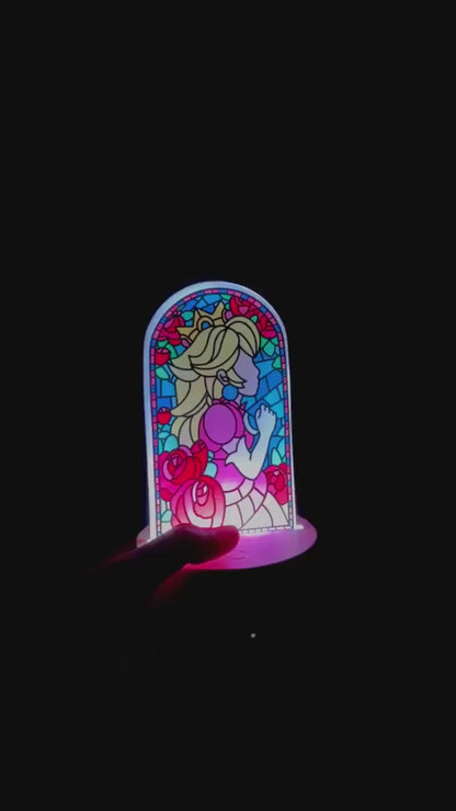 Princess Peach LED Lamp | Stained Glass Super Mario Bros Color-Changing Light | Gamer Home Décor