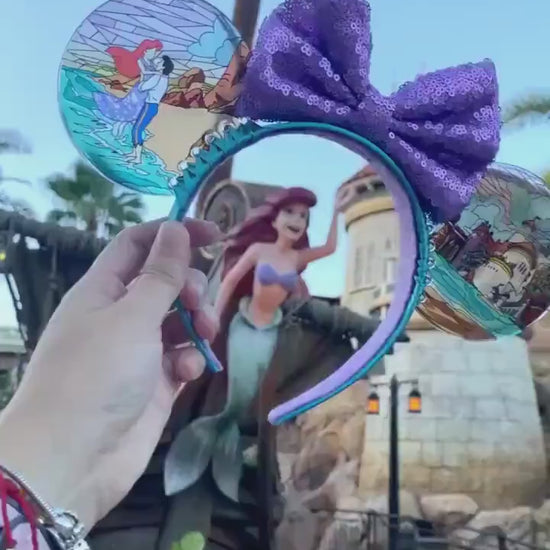 Little mermaid stained glass ears /Ariel and Eric unique mouse ears /Resin handmade disney park ears