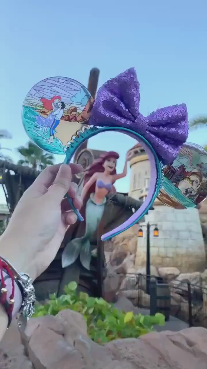 Little mermaid stained glass ears /Ariel and Eric unique mouse ears /Resin handmade disney park ears