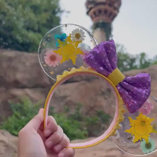 Resin pressed flowers Rapunzel inspired mouse ears/ tangled ears /