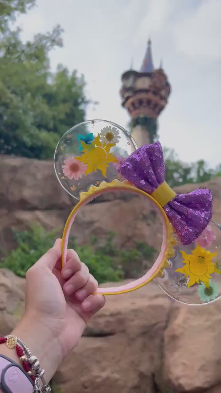 Resin pressed flowers Rapunzel inspired mouse ears/ tangled ears /