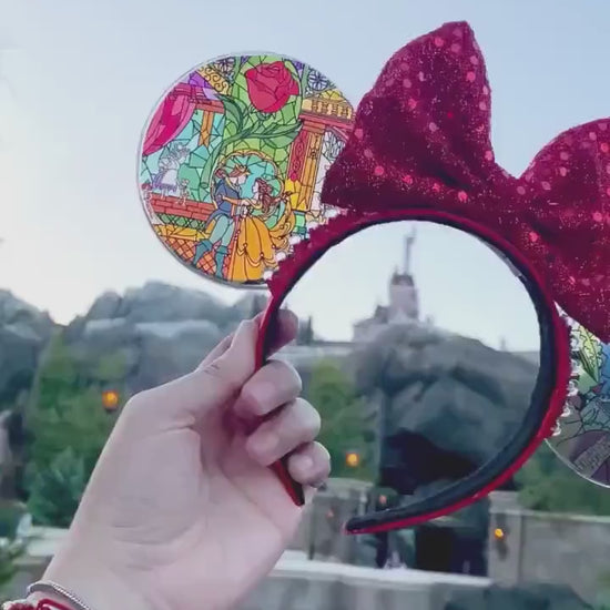 Be Our Guest Stained Glass Mouse Ears | Beauty and the Beast Inspired Resin Headband | Handmade Disney Ears