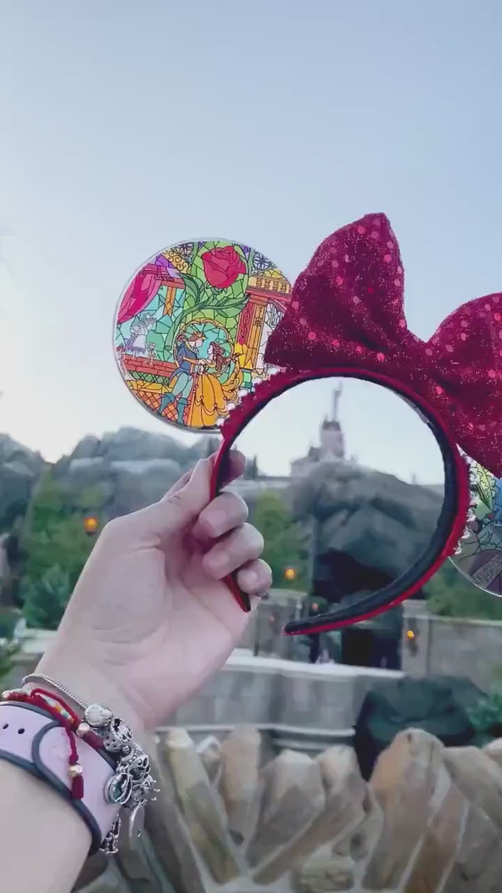Be Our Guest Stained Glass Mouse Ears | Beauty and the Beast Inspired Resin Headband | Handmade Disney Ears