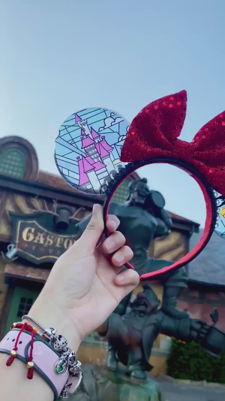 Faux Stained Glass Beauty and the Beast Mouse Ears | Handmade Belle-Inspired Headband for Disney Parks