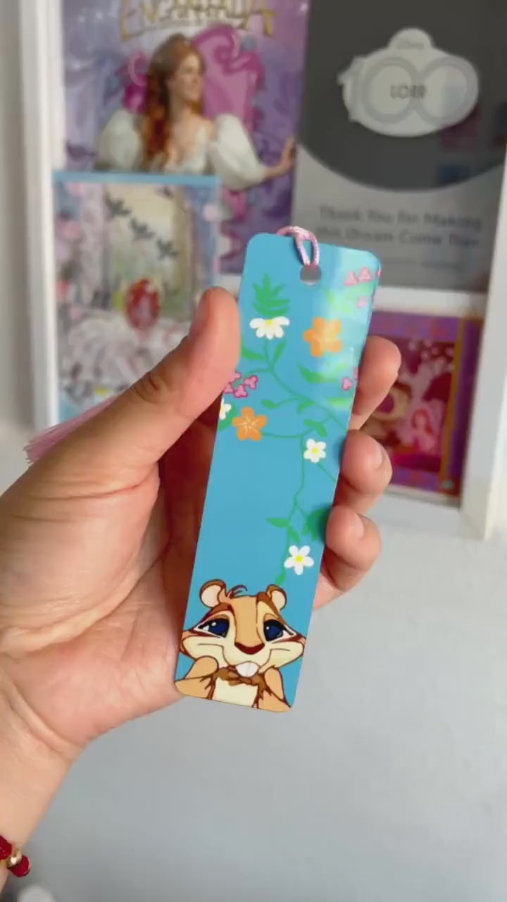 Enchanted the movie bookmark, Pip and Giselle curtain dress, Handmade Disney inspired book accessory